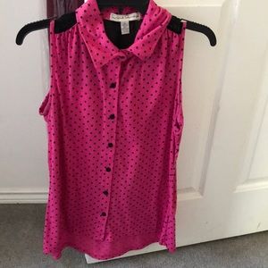 Pink polkadot button down tank top